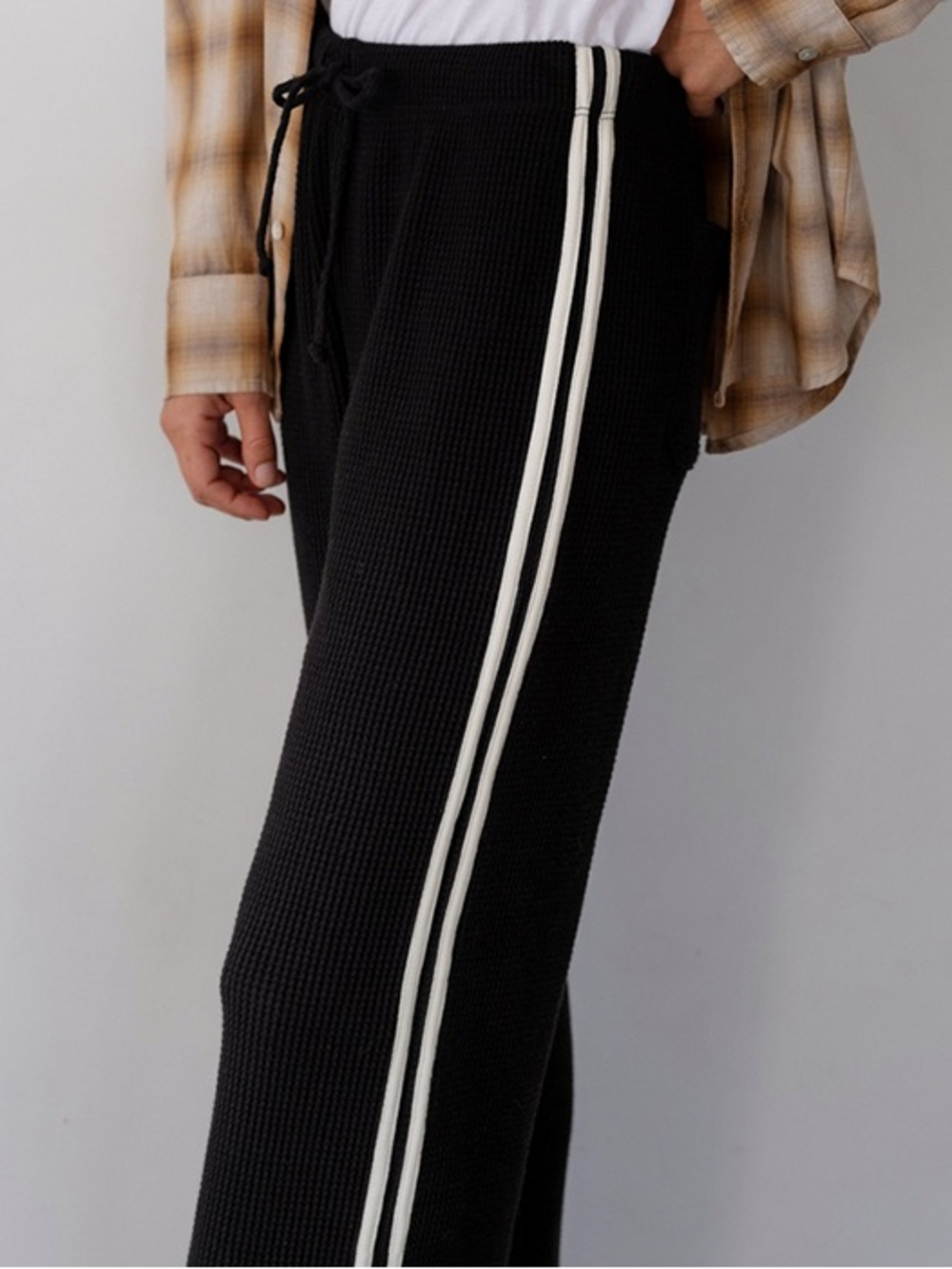 DONNI Thermal Crop Stripe Pant Jet Black Size Small - Picture 2 of 12